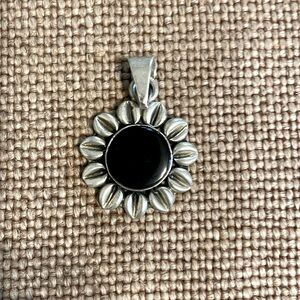 925 Sterling Silver and Onyx Sunflower Pendant